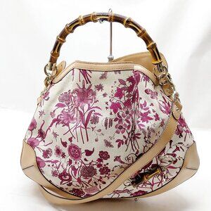 Authentic Gucci Hand Bag Bamboo Brown Canvas mn531-020526